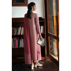 Stitched 3-Piece Chikankari Embroidered Linen Suit in Baby Pink – Jacquard Weaved Dupatta & Plain Linen Trouser 