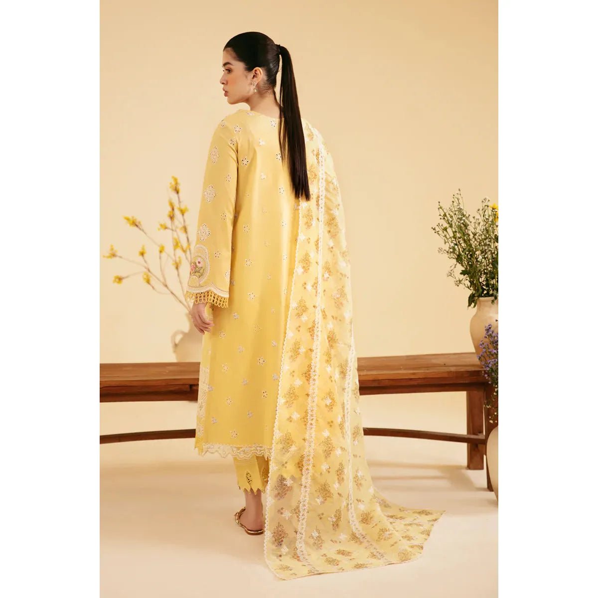 • Clothing: Embroidered/Printed suit for women - Made of best quality fabric - lawn or linen or chiffon - pure silk - Available at Najma Designs & Co. • Jewelry: Gold - plated stud earrings for