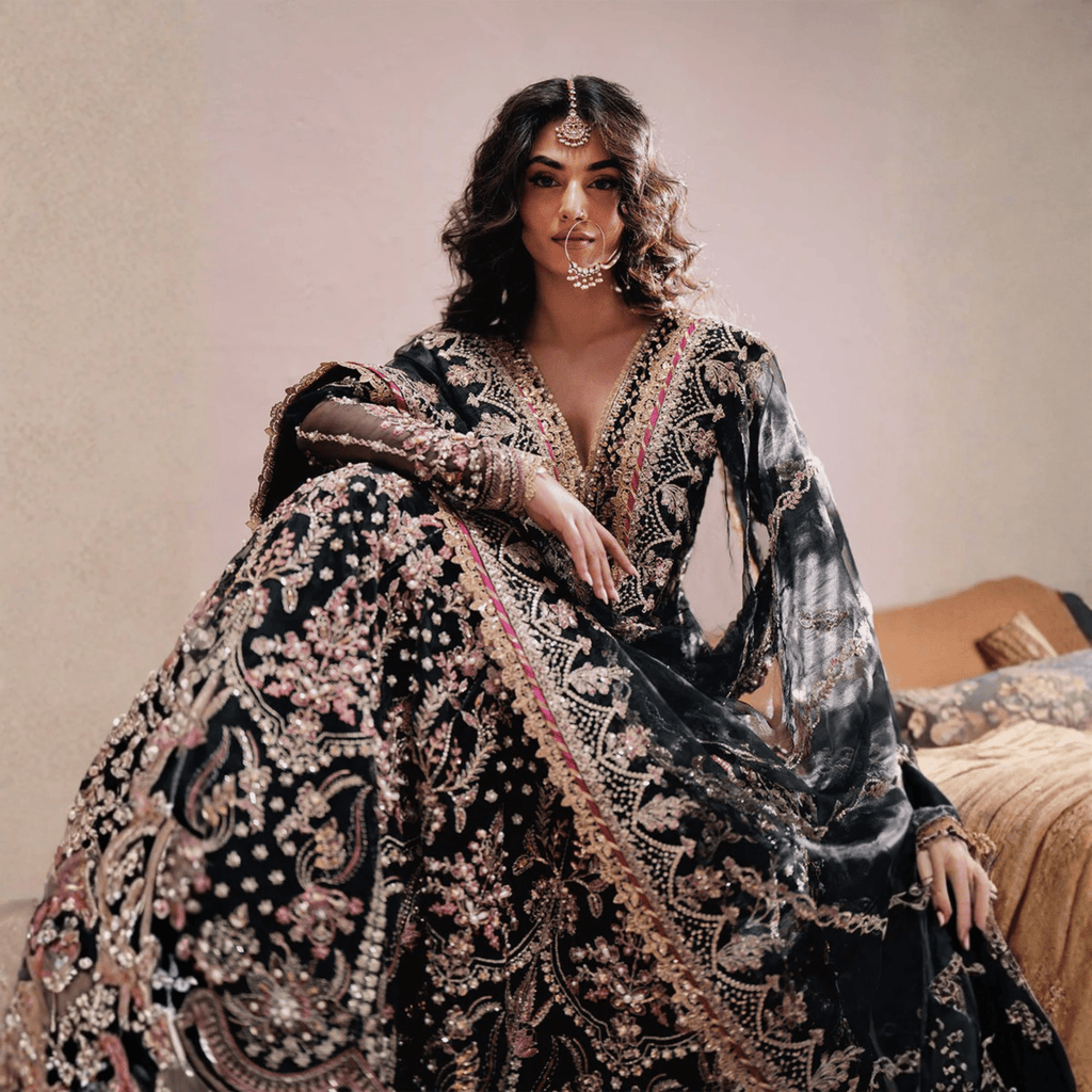 • Clothing: Embroidered/Printed suit for women - Made of best quality fabric - lawn or linen or chiffon - pure silk - Available at Najma Designs & Co. • Jewelry: Gold - plated stud earrings for