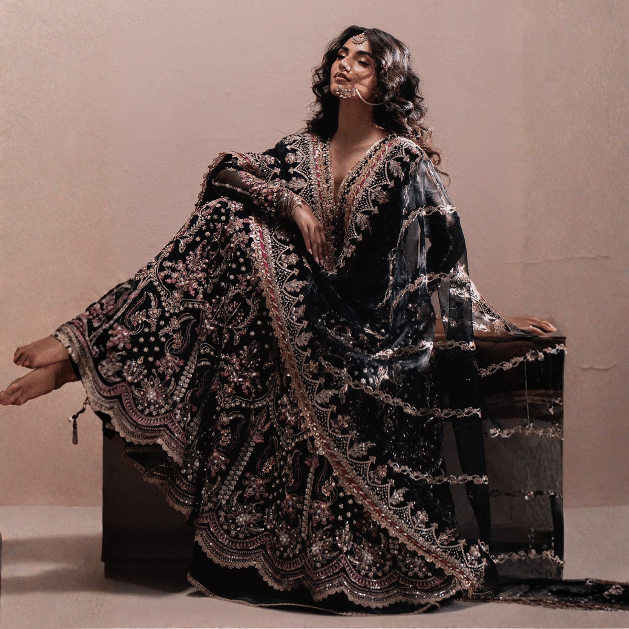 • Clothing: Embroidered/Printed suit for women - Made of best quality fabric - lawn or linen or chiffon - pure silk - Available at Najma Designs & Co. • Jewelry: Gold - plated stud earrings for