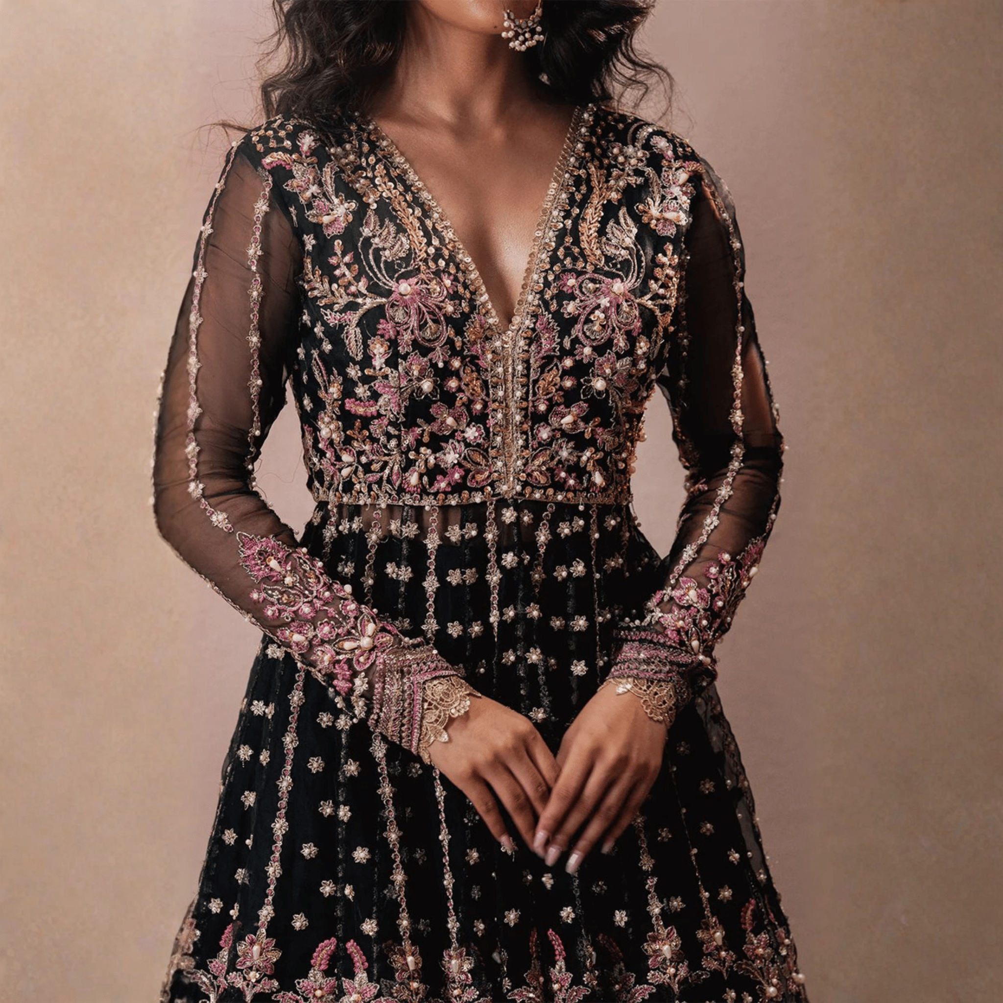 • Clothing: Embroidered/Printed suit for women - Made of best quality fabric - lawn or linen or chiffon - pure silk - Available at Najma Designs & Co. • Jewelry: Gold - plated stud earrings for