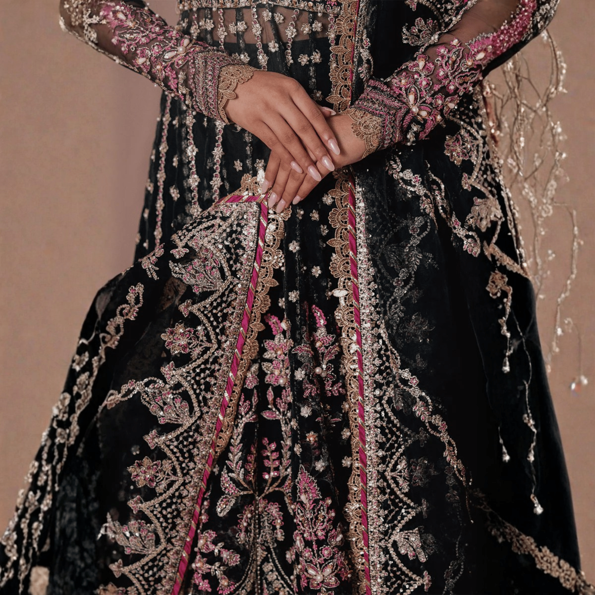 • Clothing: Embroidered/Printed suit for women - Made of best quality fabric - lawn or linen or chiffon - pure silk - Available at Najma Designs & Co. • Jewelry: Gold - plated stud earrings for