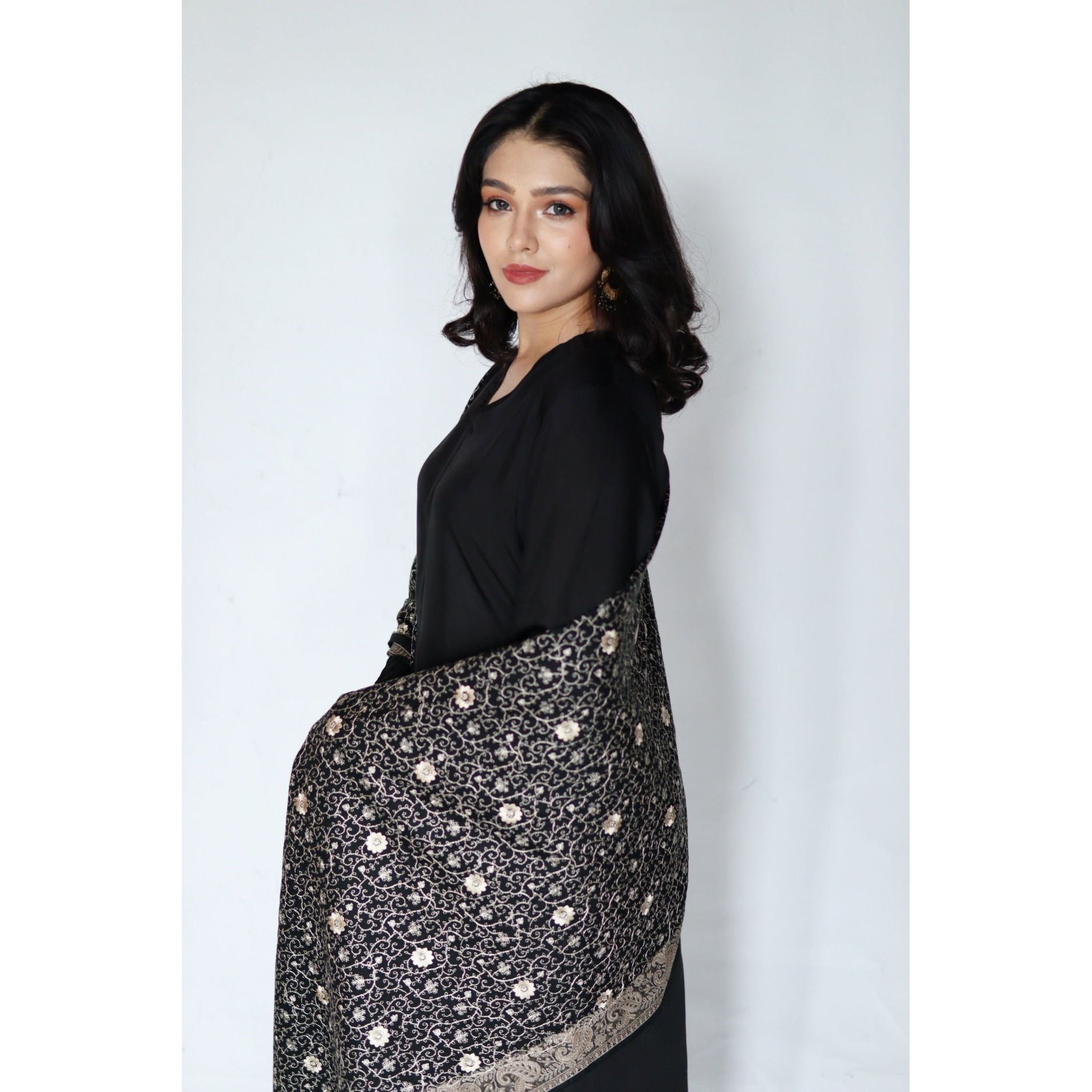 • Clothing: Embroidered/Printed suit for women - Made of best quality fabric - lawn or linen or chiffon - pure silk - Available at Najma Designs & Co. • Jewelry: Gold - plated stud earrings for