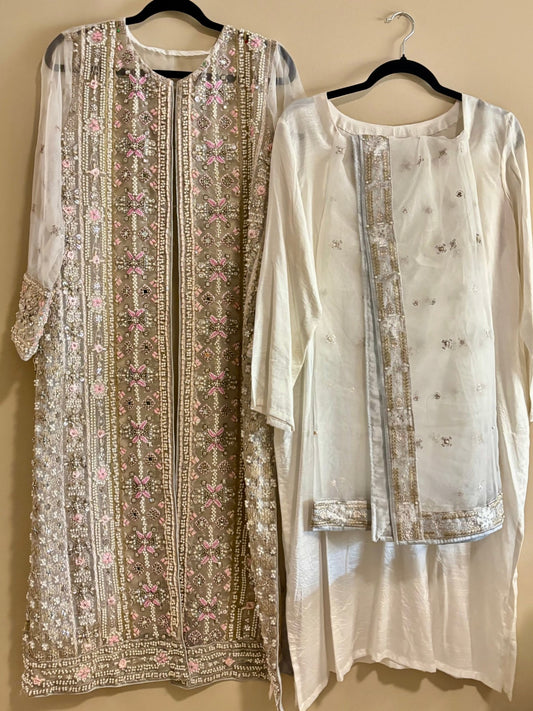 • Clothing: Embroidered/Printed suit for women - Made of best quality fabric - lawn or linen or chiffon - pure silk - Available at Najma Designs & Co. • Jewelry: Gold - plated stud earrings for