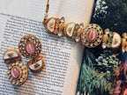 • Clothing: Embroidered/Printed suit for women - Made of best quality fabric - lawn or linen or chiffon - pure silk - Available at Najma Designs & Co. • Jewelry: Gold - plated stud earrings for
