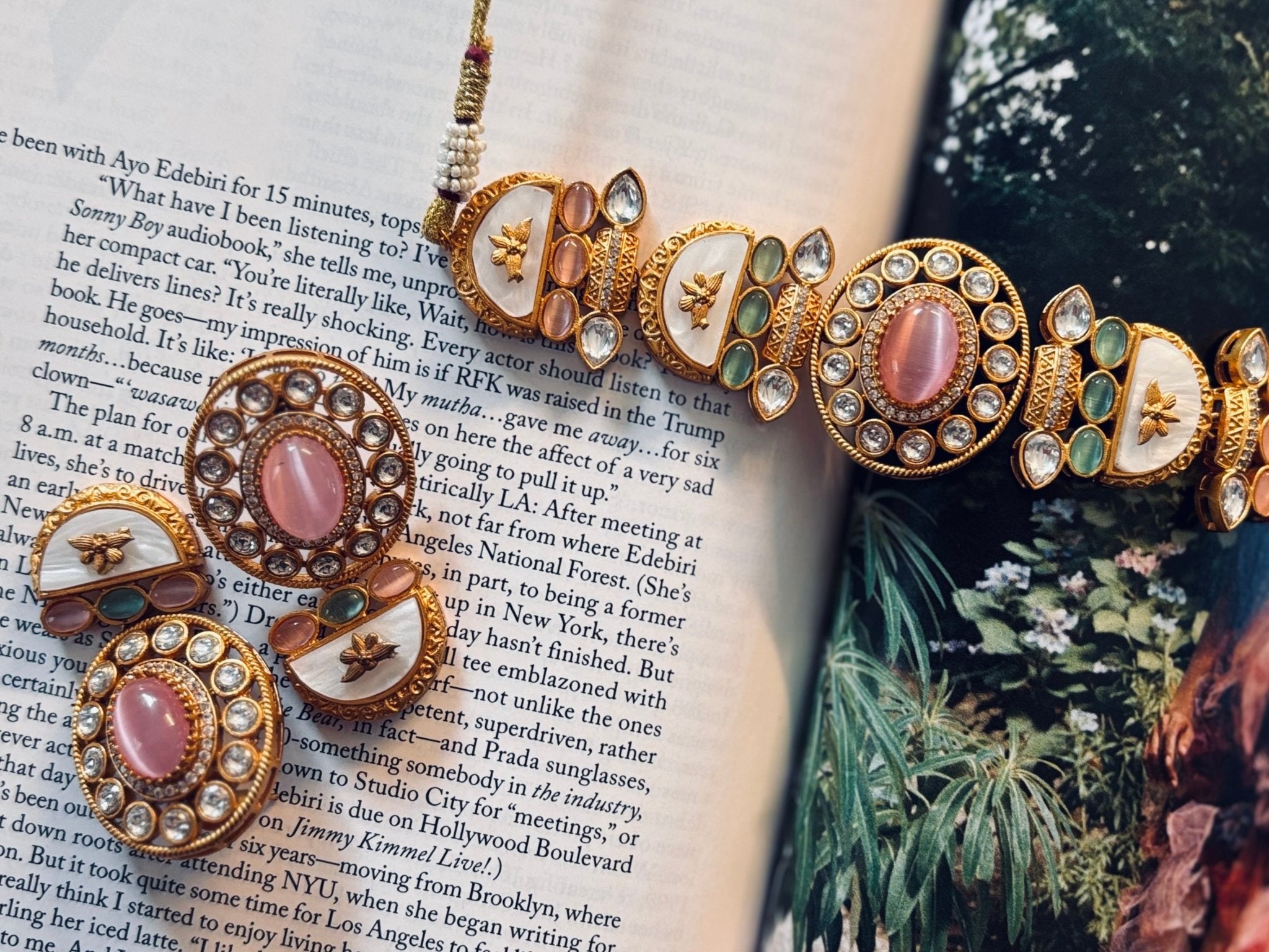 • Clothing: Embroidered/Printed suit for women - Made of best quality fabric - lawn or linen or chiffon - pure silk - Available at Najma Designs & Co. • Jewelry: Gold - plated stud earrings for
