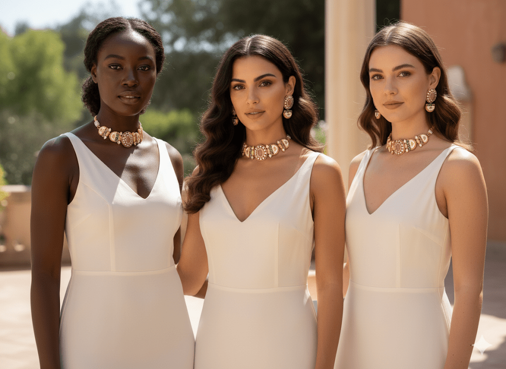 • Clothing: Embroidered/Printed suit for women - Made of best quality fabric - lawn or linen or chiffon - pure silk - Available at Najma Designs & Co. • Jewelry: Gold - plated stud earrings for