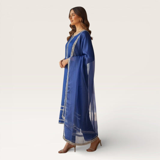 • Clothing: Embroidered/Printed suit for women - Made of best quality fabric - lawn or linen or chiffon - pure silk - Available at Najma Designs & Co. • Jewelry: Gold - plated stud earrings for