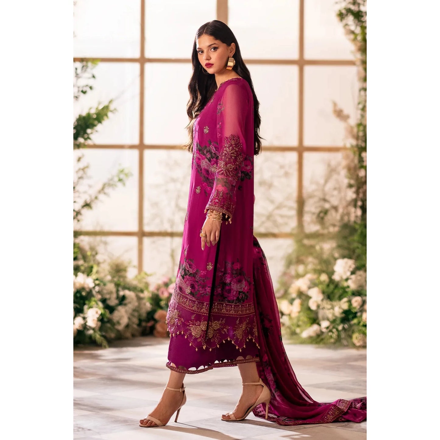 Charizma - 3-PC Stitched Embroidered Chiffon - Pink