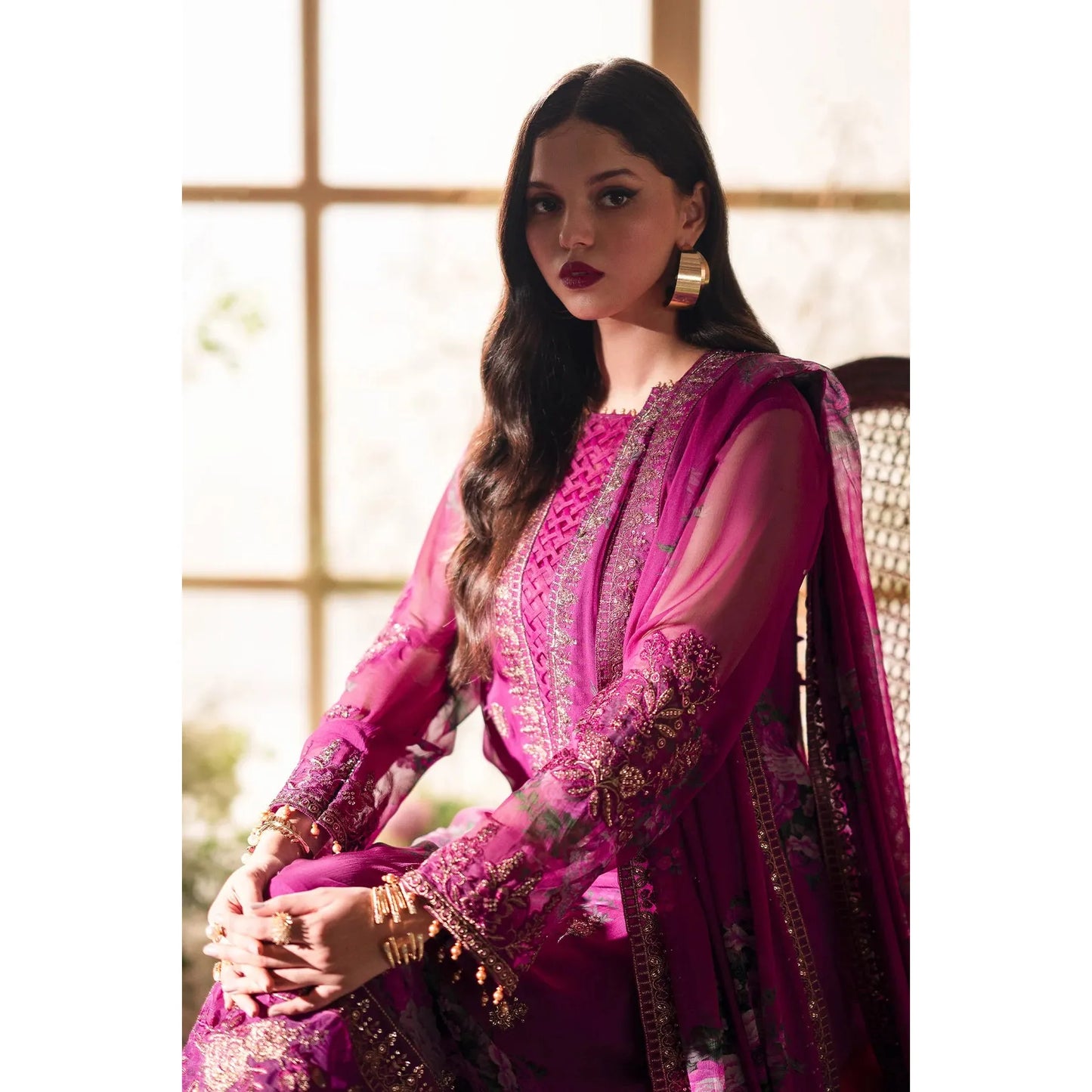 Charizma - 3-PC Stitched Embroidered Chiffon - Pink