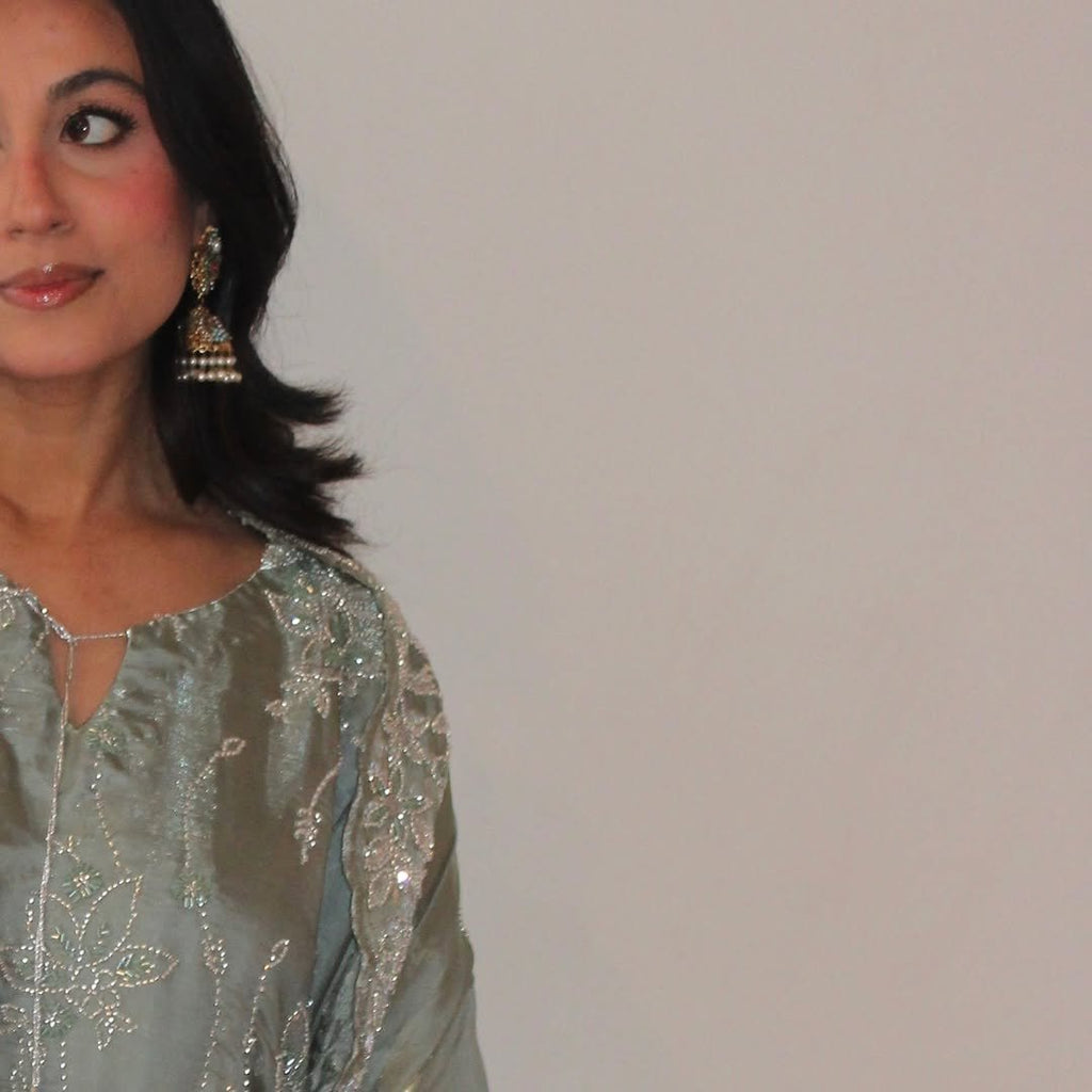 • Clothing: Embroidered/Printed suit for women - Made of best quality fabric - lawn or linen or chiffon - pure silk - Available at Najma Designs & Co. • Jewelry: Gold - plated stud earrings for