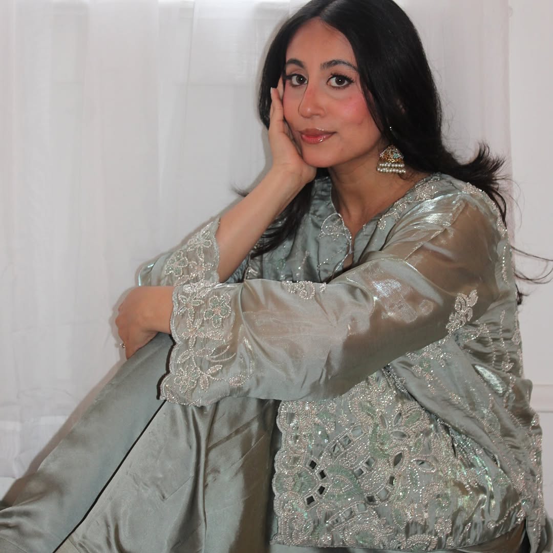 • Clothing: Embroidered/Printed suit for women - Made of best quality fabric - lawn or linen or chiffon - pure silk - Available at Najma Designs & Co. • Jewelry: Gold - plated stud earrings for