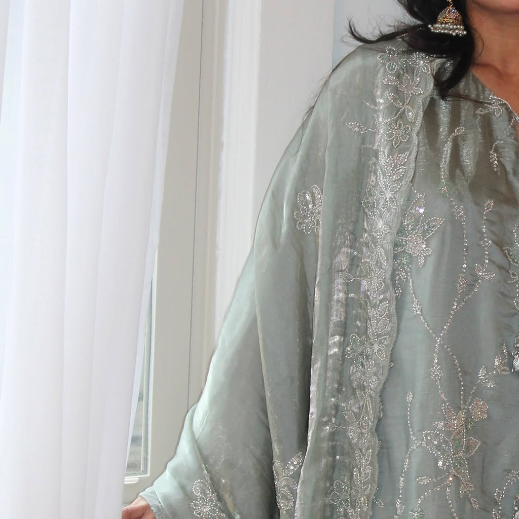 • Clothing: Embroidered/Printed suit for women - Made of best quality fabric - lawn or linen or chiffon - pure silk - Available at Najma Designs & Co. • Jewelry: Gold - plated stud earrings for