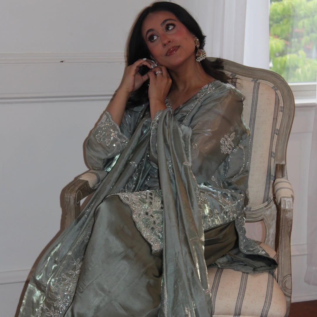• Clothing: Embroidered/Printed suit for women - Made of best quality fabric - lawn or linen or chiffon - pure silk - Available at Najma Designs & Co. • Jewelry: Gold - plated stud earrings for