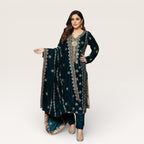• Clothing: Embroidered/Printed suit for women - Made of best quality fabric - lawn or linen or chiffon - pure silk - Available at Najma Designs & Co. • Jewelry: Gold - plated stud earrings for