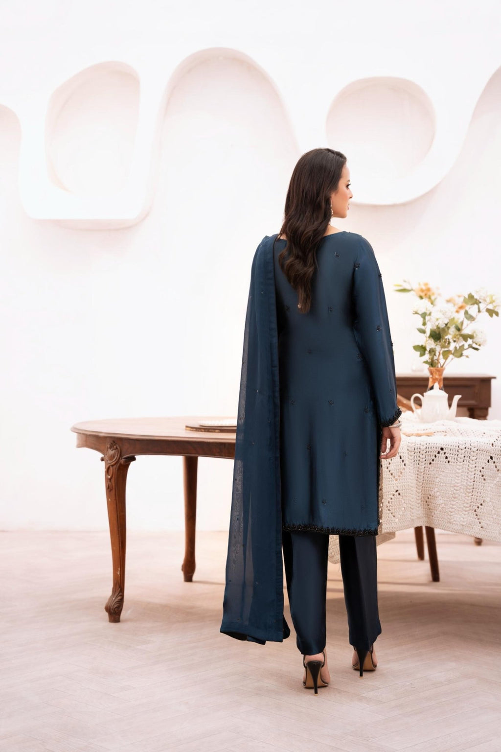 • Clothing: Embroidered/Printed suit for women - Made of best quality fabric - lawn or linen or chiffon - pure silk - Available at Najma Designs & Co. • Jewelry: Gold - plated stud earrings for