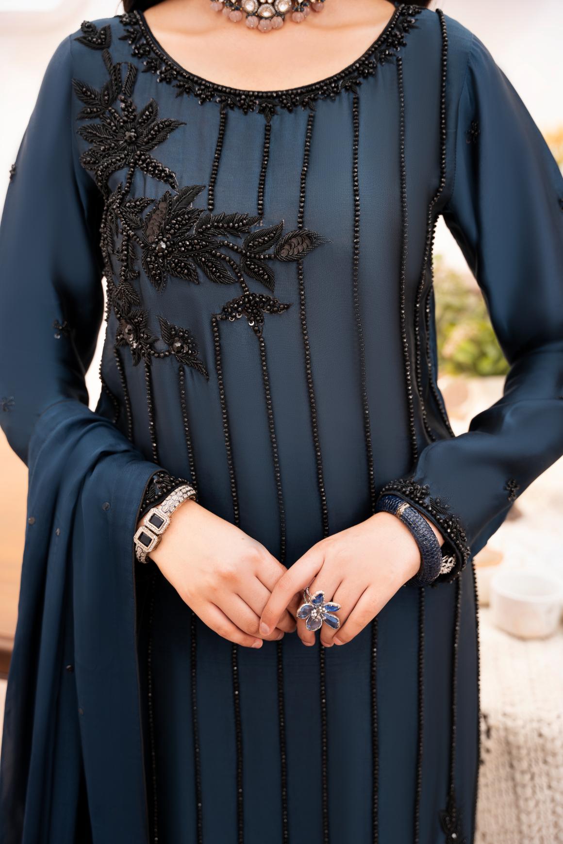 • Clothing: Embroidered/Printed suit for women - Made of best quality fabric - lawn or linen or chiffon - pure silk - Available at Najma Designs & Co. • Jewelry: Gold - plated stud earrings for