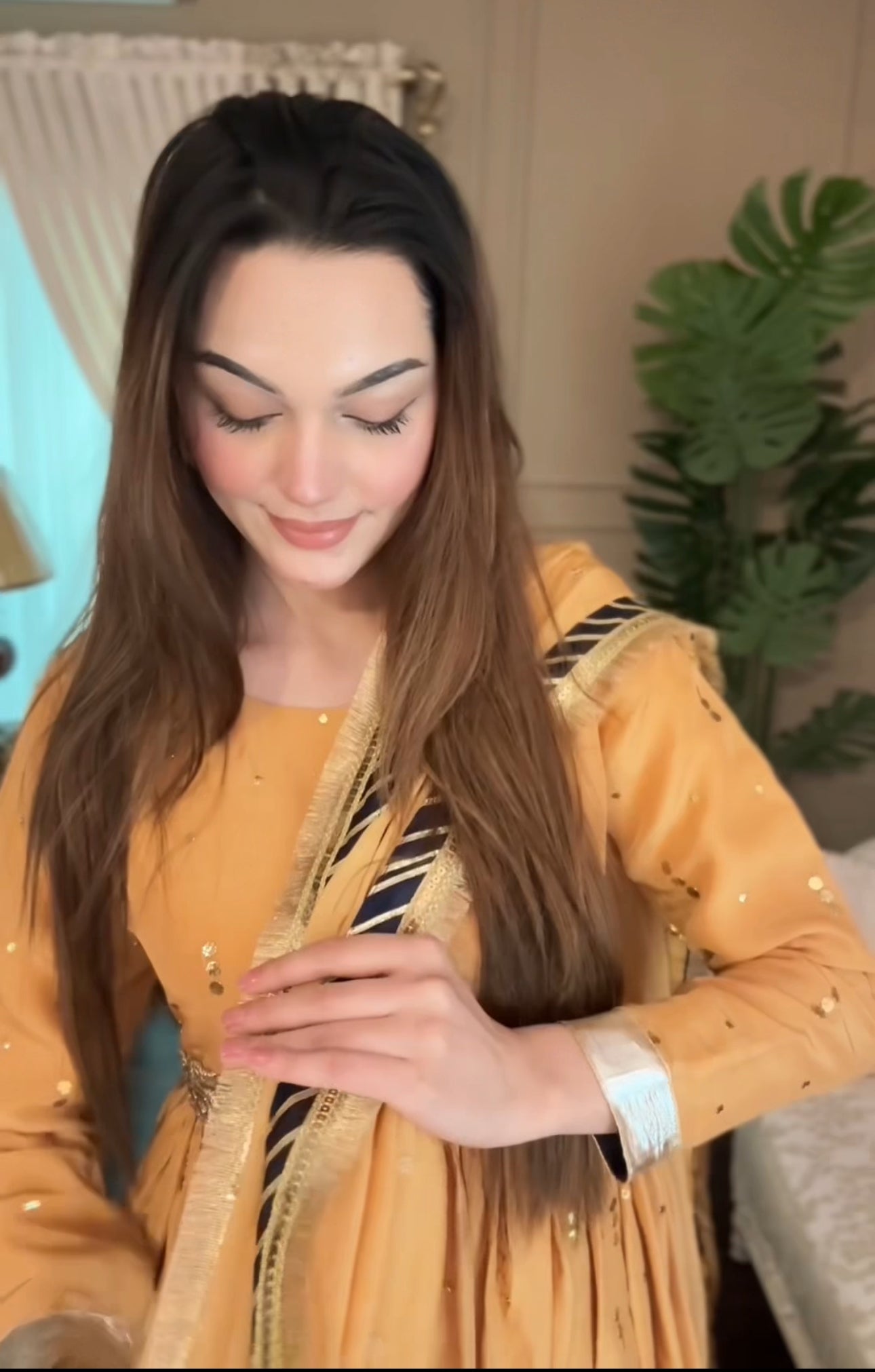 • Clothing: Embroidered/Printed suit for women - Made of best quality fabric - lawn or linen or chiffon - pure silk - Available at Najma Designs & Co. • Jewelry: Gold - plated stud earrings for