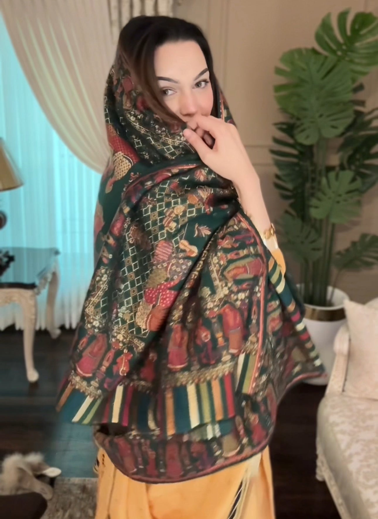 • Clothing: Embroidered/Printed suit for women - Made of best quality fabric - lawn or linen or chiffon - pure silk - Available at Najma Designs & Co. • Jewelry: Gold - plated stud earrings for