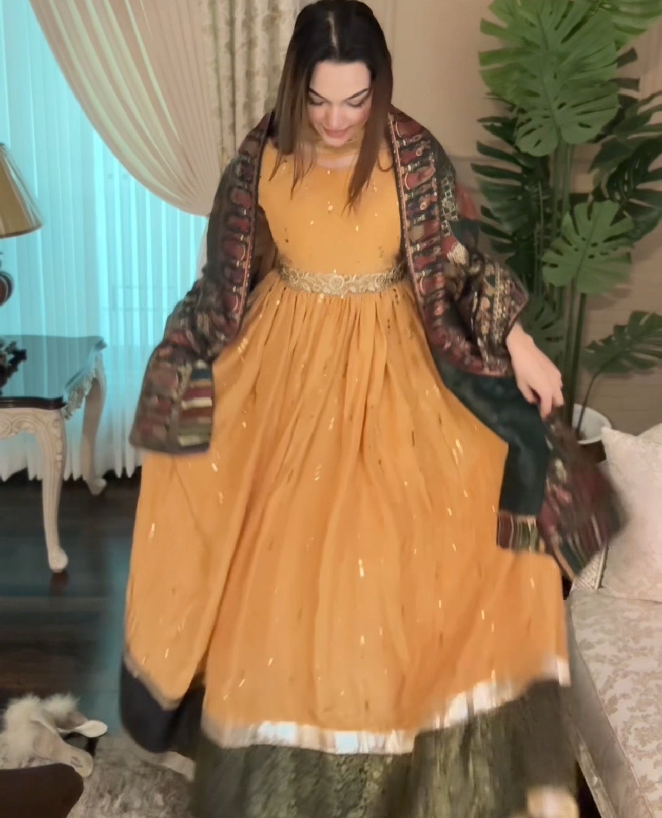 • Clothing: Embroidered/Printed suit for women - Made of best quality fabric - lawn or linen or chiffon - pure silk - Available at Najma Designs & Co. • Jewelry: Gold - plated stud earrings for