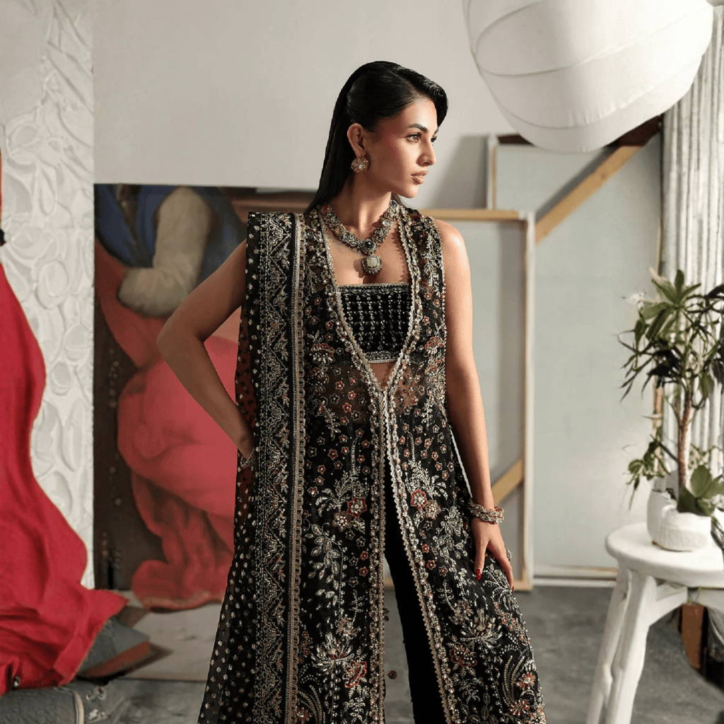 • Clothing: Embroidered/Printed suit for women - Made of best quality fabric - lawn or linen or chiffon - pure silk - Available at Najma Designs & Co. • Jewelry: Gold - plated stud earrings for