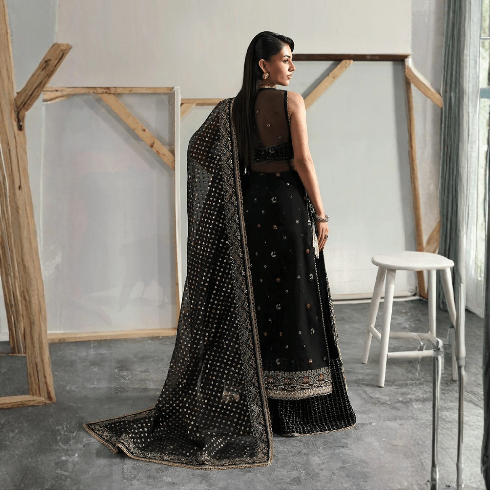 • Clothing: Embroidered/Printed suit for women - Made of best quality fabric - lawn or linen or chiffon - pure silk - Available at Najma Designs & Co. • Jewelry: Gold - plated stud earrings for