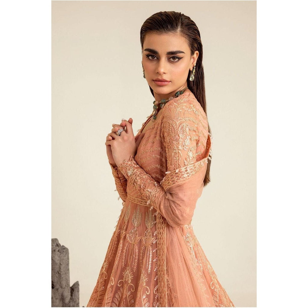Formal, total embroidered peach color. Elegant from brand Maryum N Maria and exclusively available at Najmadesigns and Co.