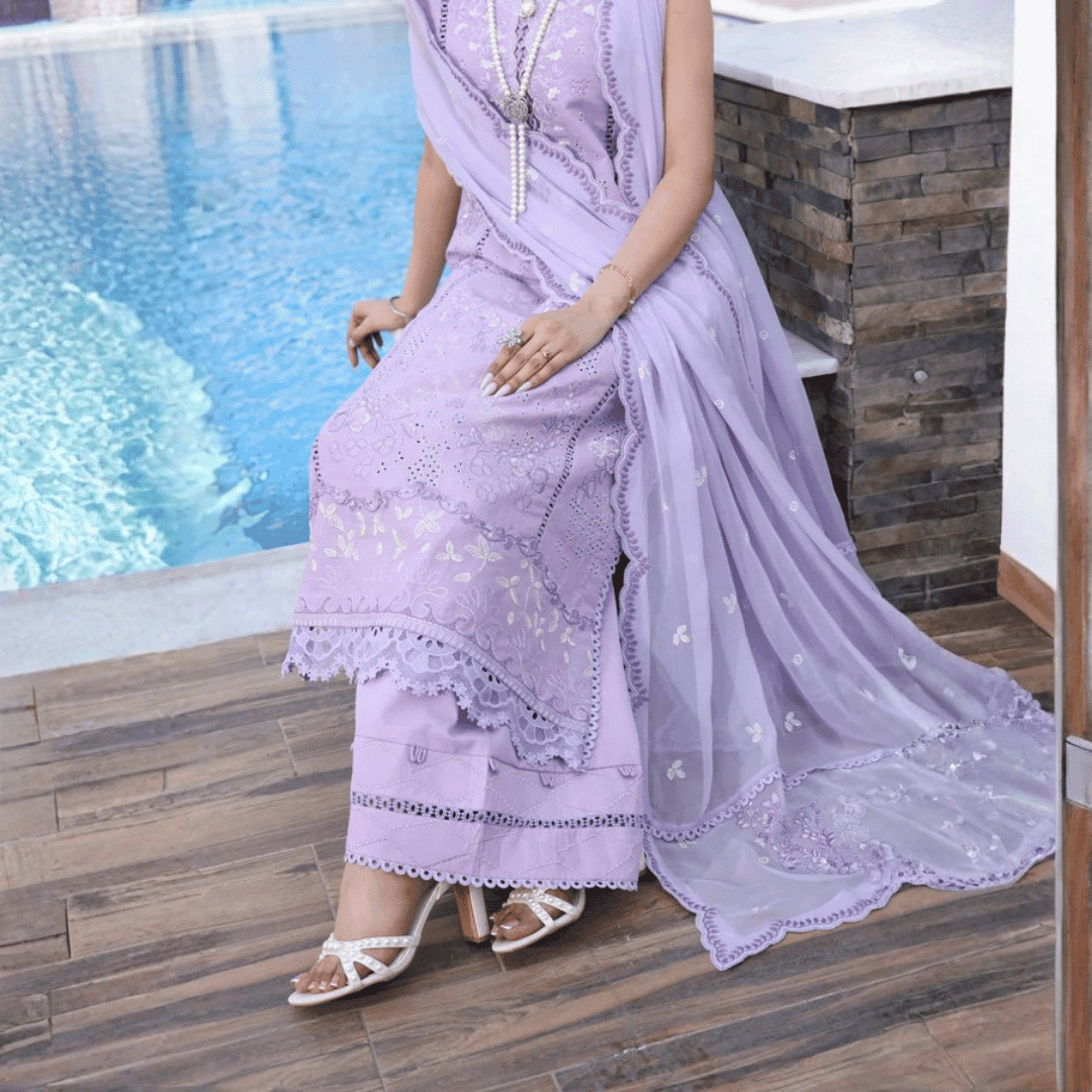 • Clothing: Embroidered/Printed suit for women - Made of best quality fabric - lawn or linen or chiffon - pure silk - Available at Najma Designs & Co. • Jewelry: Gold - plated stud earrings for