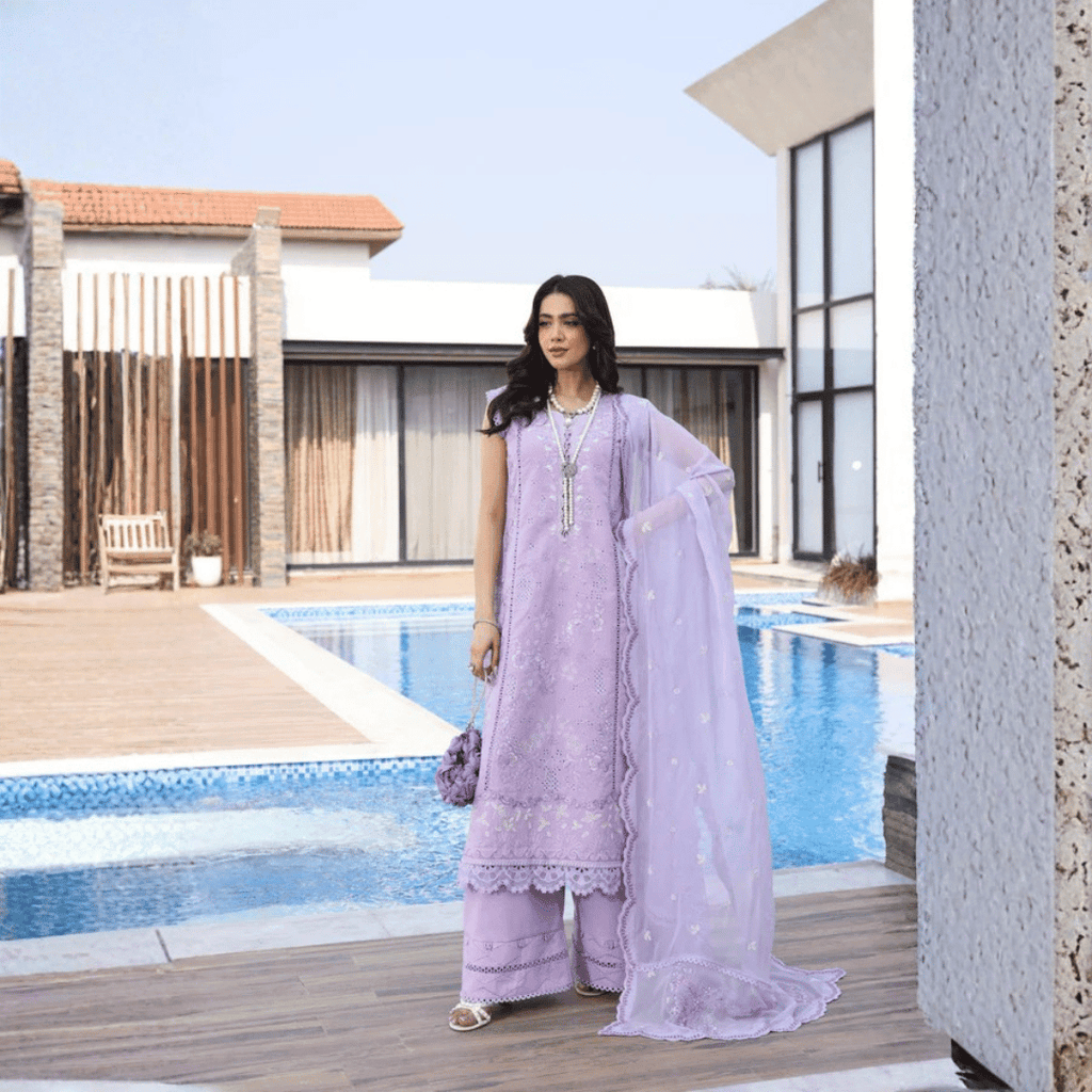 • Clothing: Embroidered/Printed suit for women - Made of best quality fabric - lawn or linen or chiffon - pure silk - Available at Najma Designs & Co. • Jewelry: Gold - plated stud earrings for