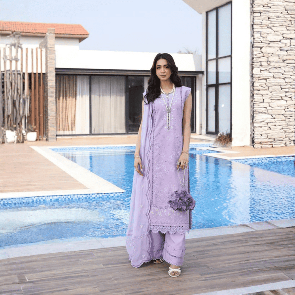 • Clothing: Embroidered/Printed suit for women - Made of best quality fabric - lawn or linen or chiffon - pure silk - Available at Najma Designs & Co. • Jewelry: Gold - plated stud earrings for