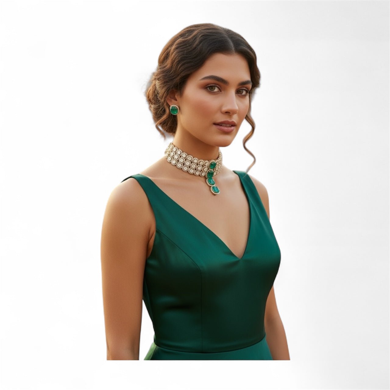 • Clothing: Embroidered/Printed suit for women - Made of best quality fabric - lawn or linen or chiffon - pure silk - Available at Najma Designs & Co. • Jewelry: Gold - plated stud earrings for