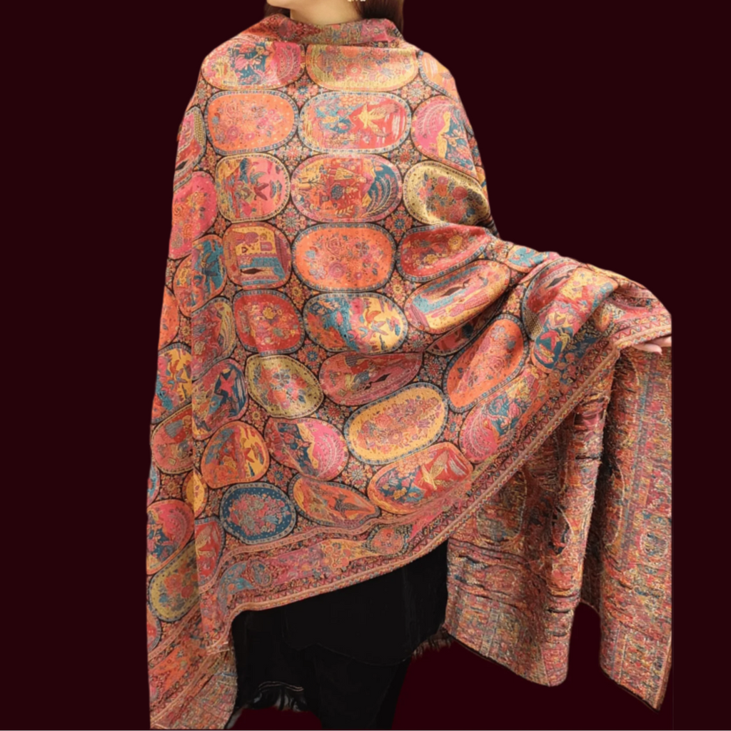 Tripple Kaani Shikargah Multi Jaal Shawl- Premium Quality multi color, handmade 