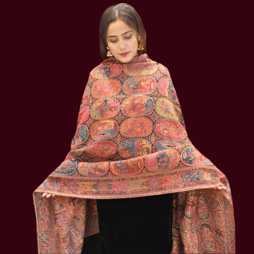Tripple Kaani Shikargah Multi Jaal Shawl- Premium Quality multi color, handmade 