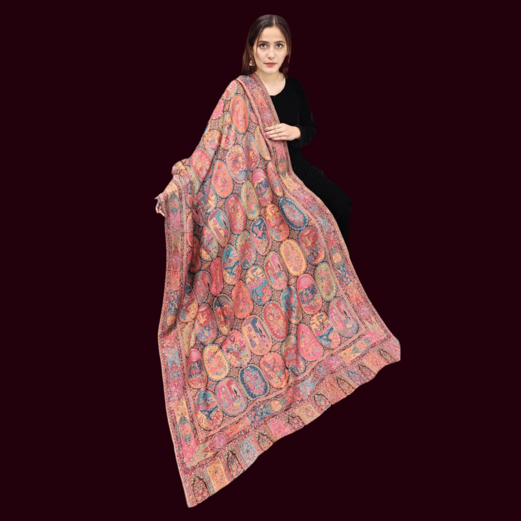 Tripple Kaani Shikargah Multi Jaal Shawl- Premium Quality multi color, handmade 
