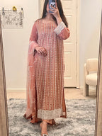 • Clothing: Embroidered/Printed suit for women - Made of best quality fabric - lawn or linen or chiffon - pure silk - Available at Najma Designs & Co. • Jewelry: Gold - plated stud earrings for