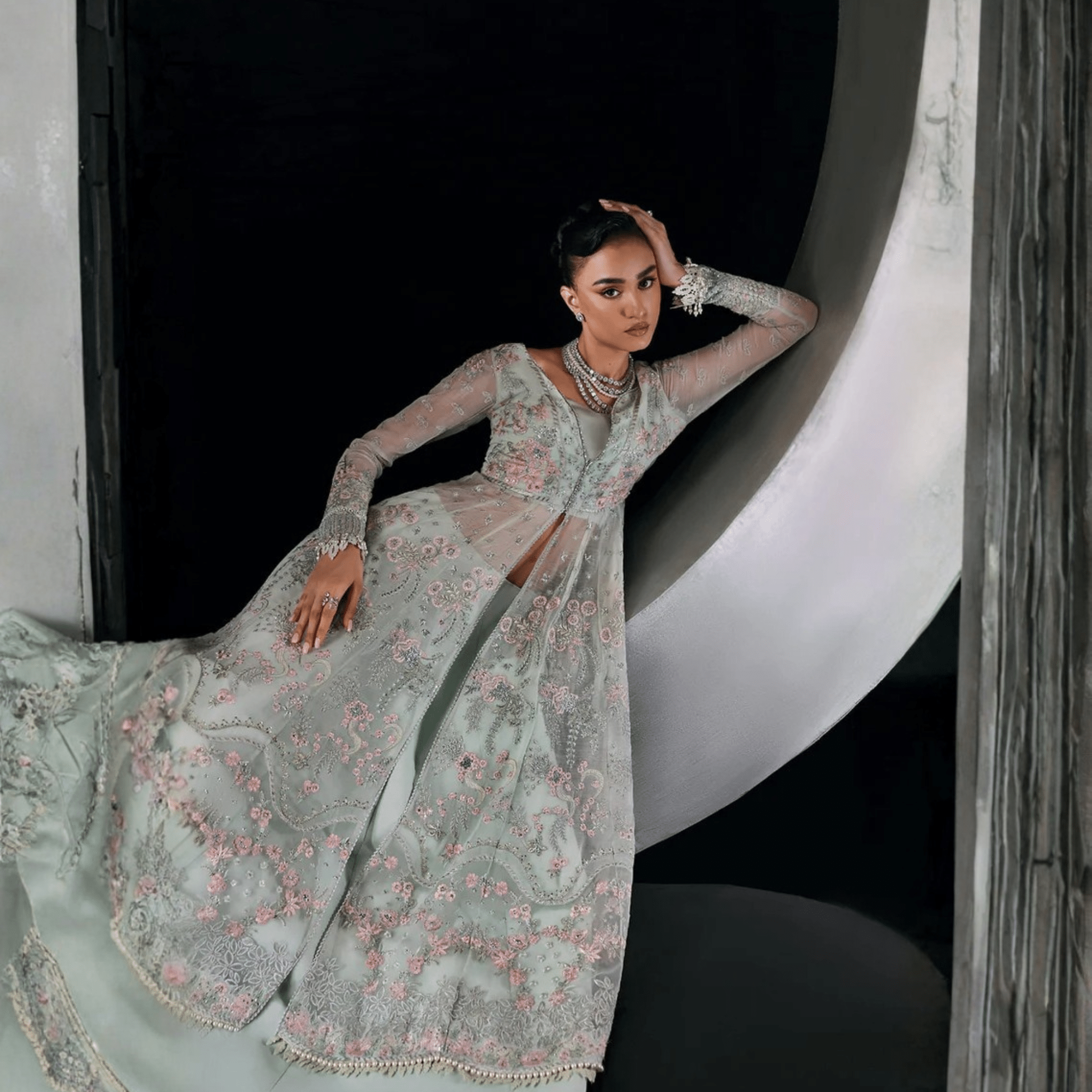 • Clothing: Embroidered/Printed suit for women - Made of best quality fabric - lawn or linen or chiffon - pure silk - Available at Najma Designs & Co. • Jewelry: Gold - plated stud earrings for
