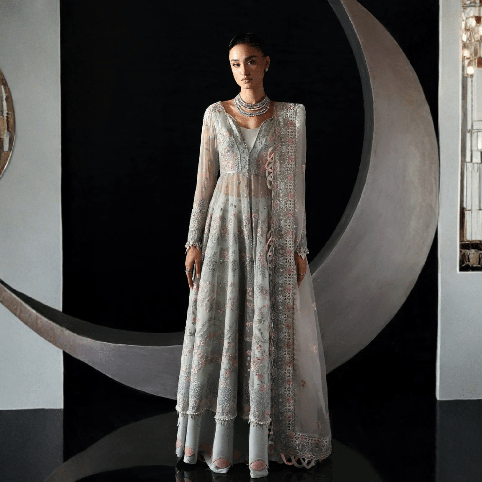 • Clothing: Embroidered/Printed suit for women - Made of best quality fabric - lawn or linen or chiffon - pure silk - Available at Najma Designs & Co. • Jewelry: Gold - plated stud earrings for