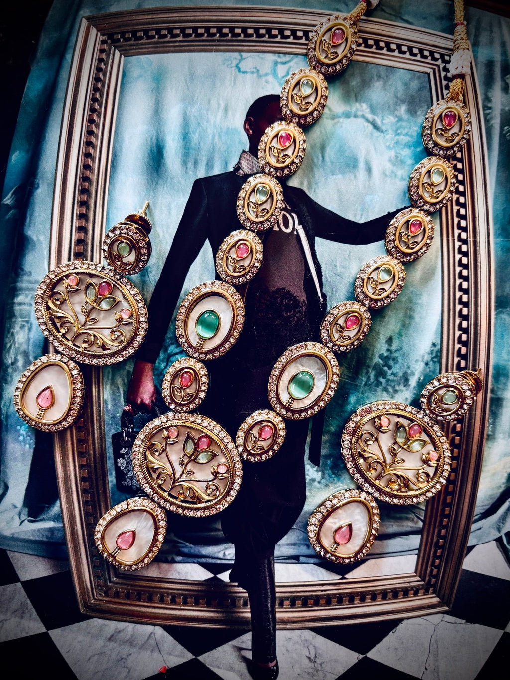 • Clothing: Embroidered/Printed suit for women - Made of best quality fabric - lawn or linen or chiffon - pure silk - Available at Najma Designs & Co. • Jewelry: Gold - plated stud earrings for