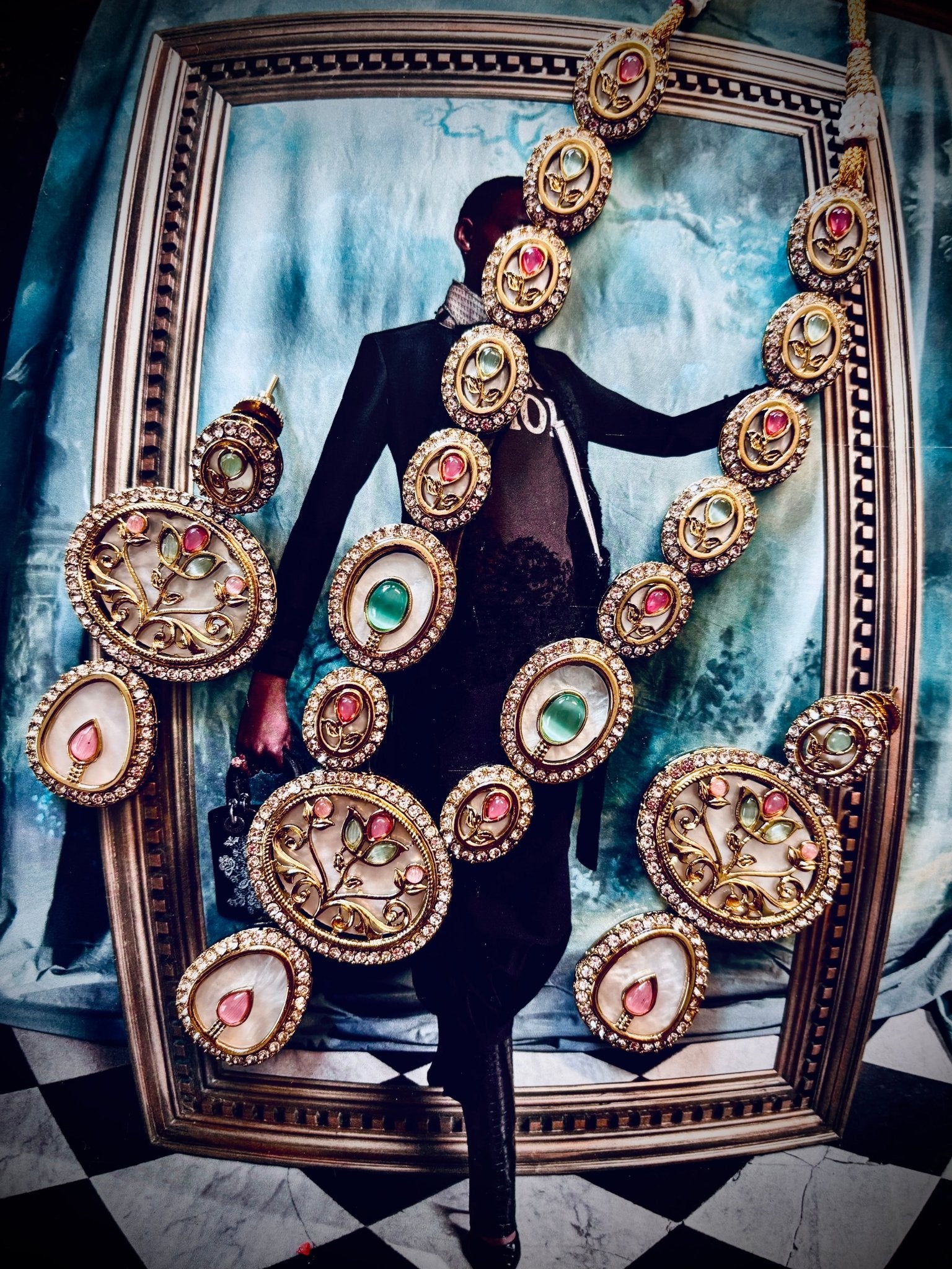 • Clothing: Embroidered/Printed suit for women - Made of best quality fabric - lawn or linen or chiffon - pure silk - Available at Najma Designs & Co. • Jewelry: Gold - plated stud earrings for