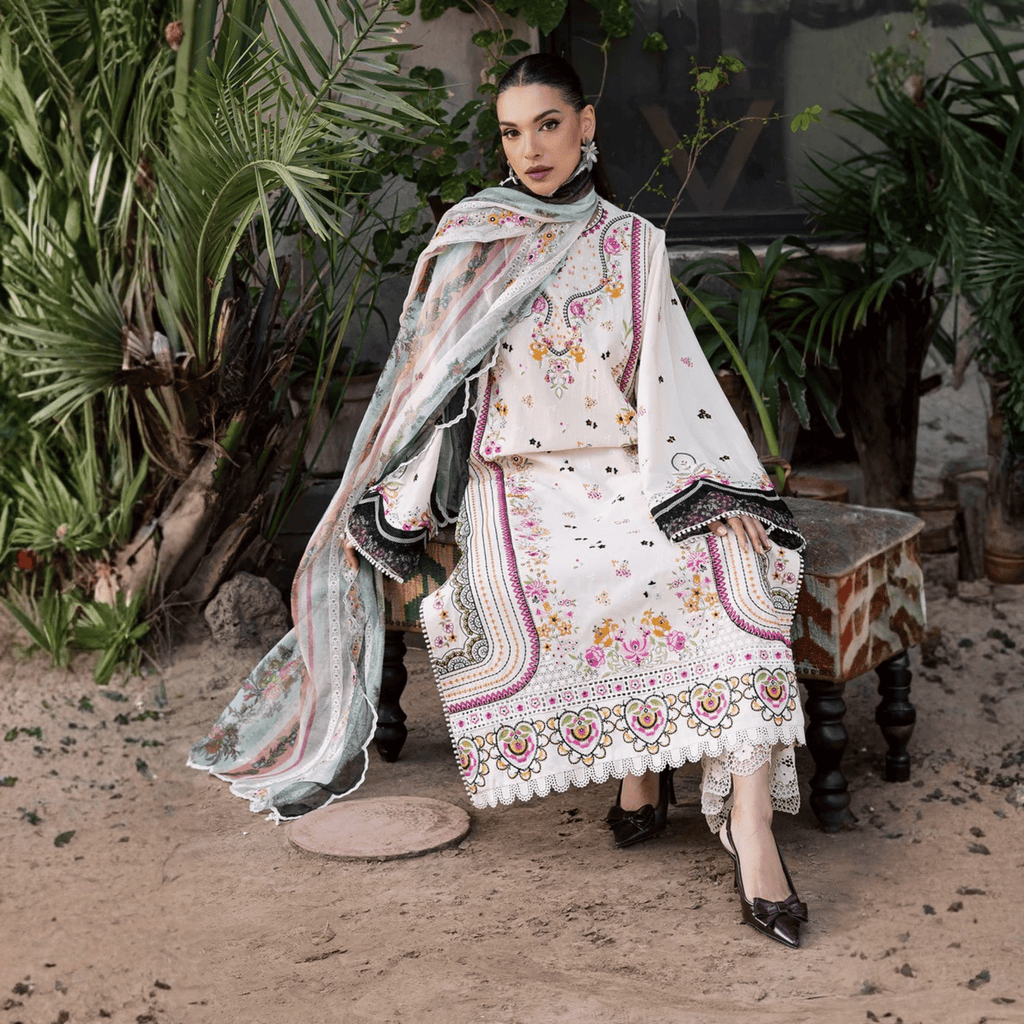• Clothing: Embroidered/Printed suit for women - Made of best quality fabric - lawn or linen or chiffon - pure silk - Available at Najma Designs & Co. • Jewelry: Gold - plated stud earrings for