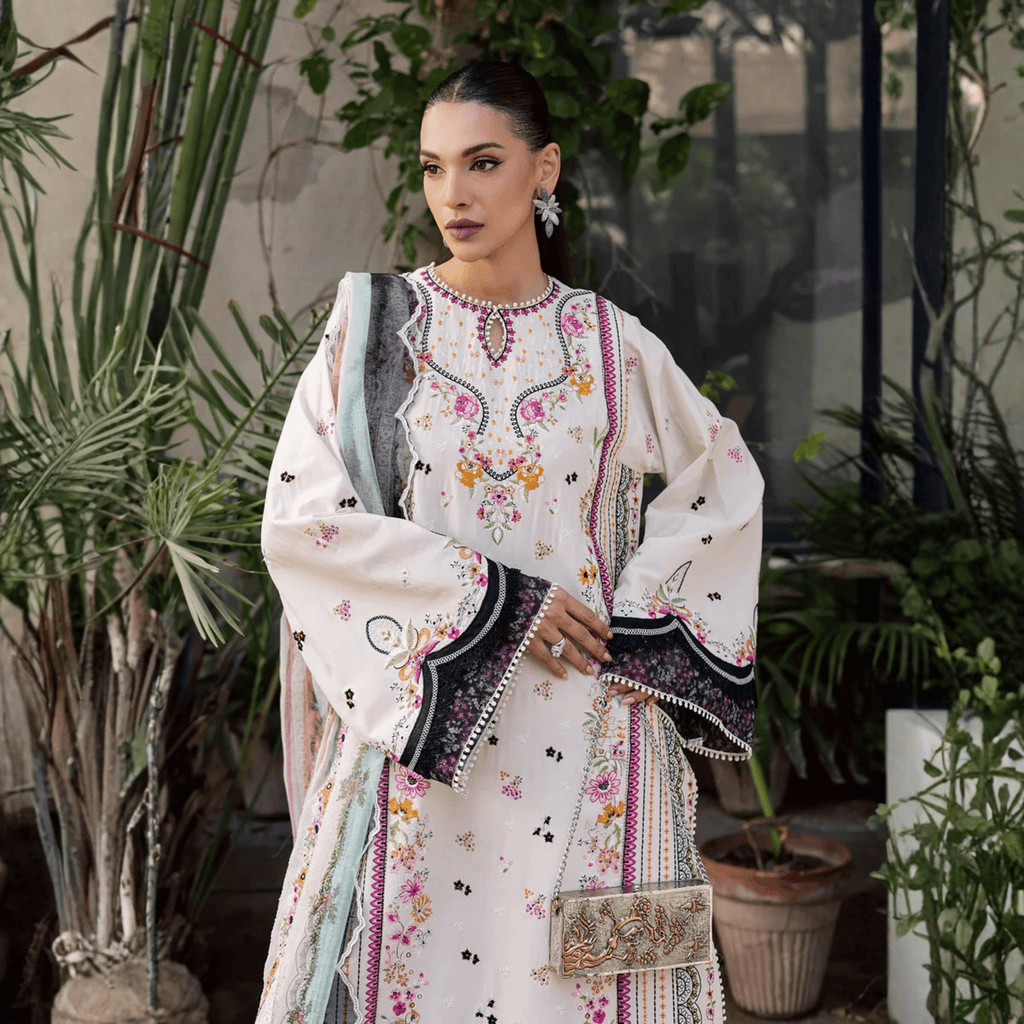 • Clothing: Embroidered/Printed suit for women - Made of best quality fabric - lawn or linen or chiffon - pure silk - Available at Najma Designs & Co. • Jewelry: Gold - plated stud earrings for