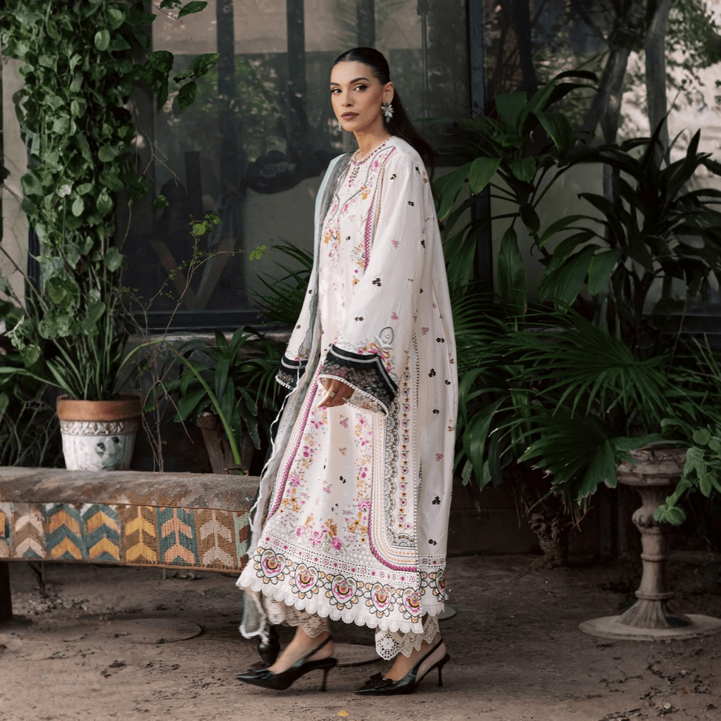 • Clothing: Embroidered/Printed suit for women - Made of best quality fabric - lawn or linen or chiffon - pure silk - Available at Najma Designs & Co. • Jewelry: Gold - plated stud earrings for