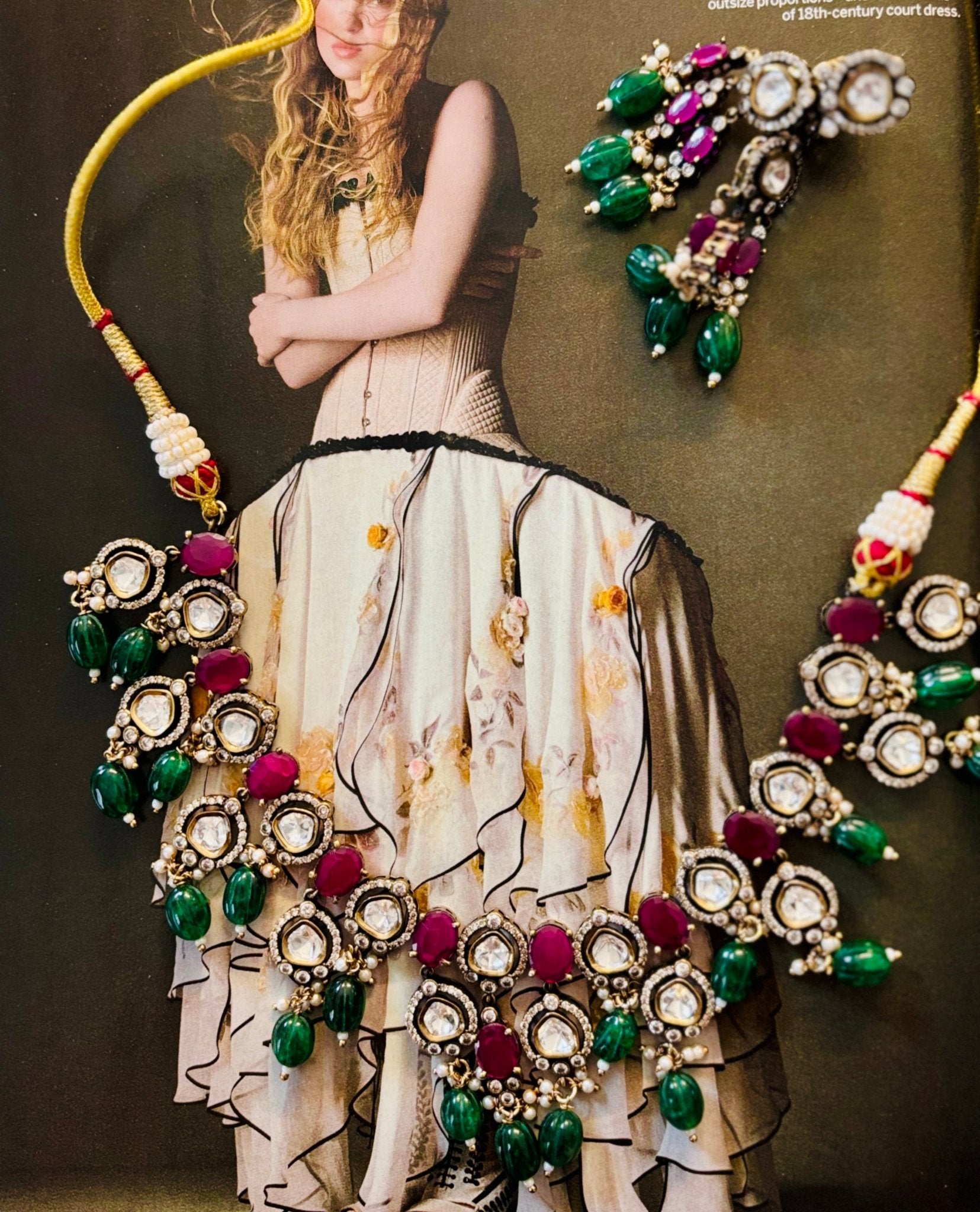 • Clothing: Embroidered/Printed suit for women - Made of best quality fabric - lawn or linen or chiffon - pure silk - Available at Najma Designs & Co. • Jewelry: Gold - plated stud earrings for