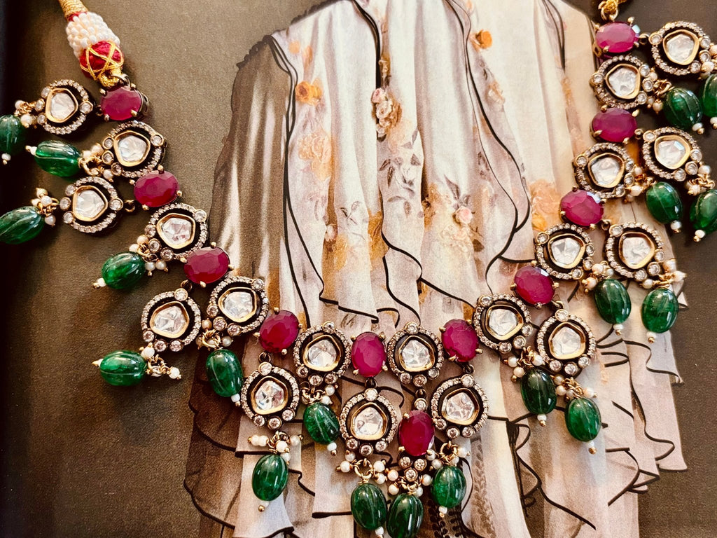 • Clothing: Embroidered/Printed suit for women - Made of best quality fabric - lawn or linen or chiffon - pure silk - Available at Najma Designs & Co. • Jewelry: Gold - plated stud earrings for