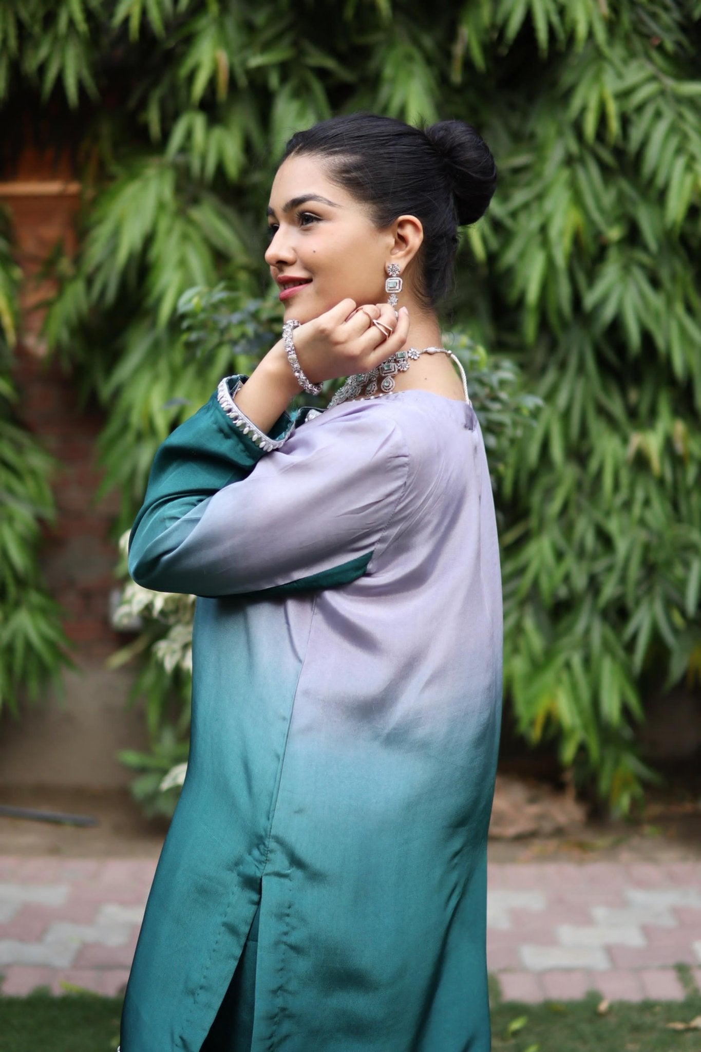 • Clothing: Embroidered/Printed suit for women - Made of best quality fabric - lawn or linen or chiffon - pure silk - Available at Najma Designs & Co. • Jewelry: Gold - plated stud earrings for