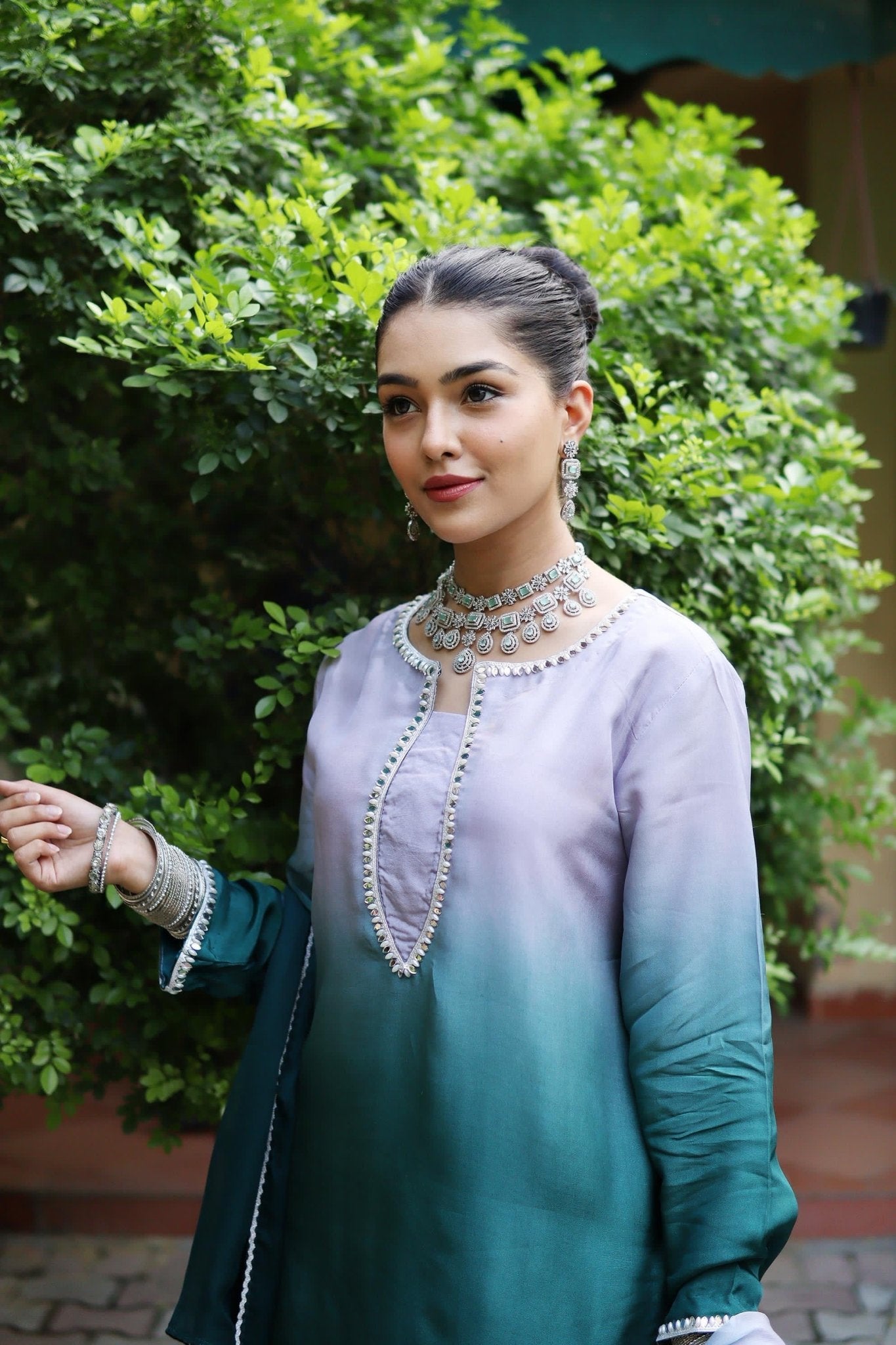• Clothing: Embroidered/Printed suit for women - Made of best quality fabric - lawn or linen or chiffon - pure silk - Available at Najma Designs & Co. • Jewelry: Gold - plated stud earrings for