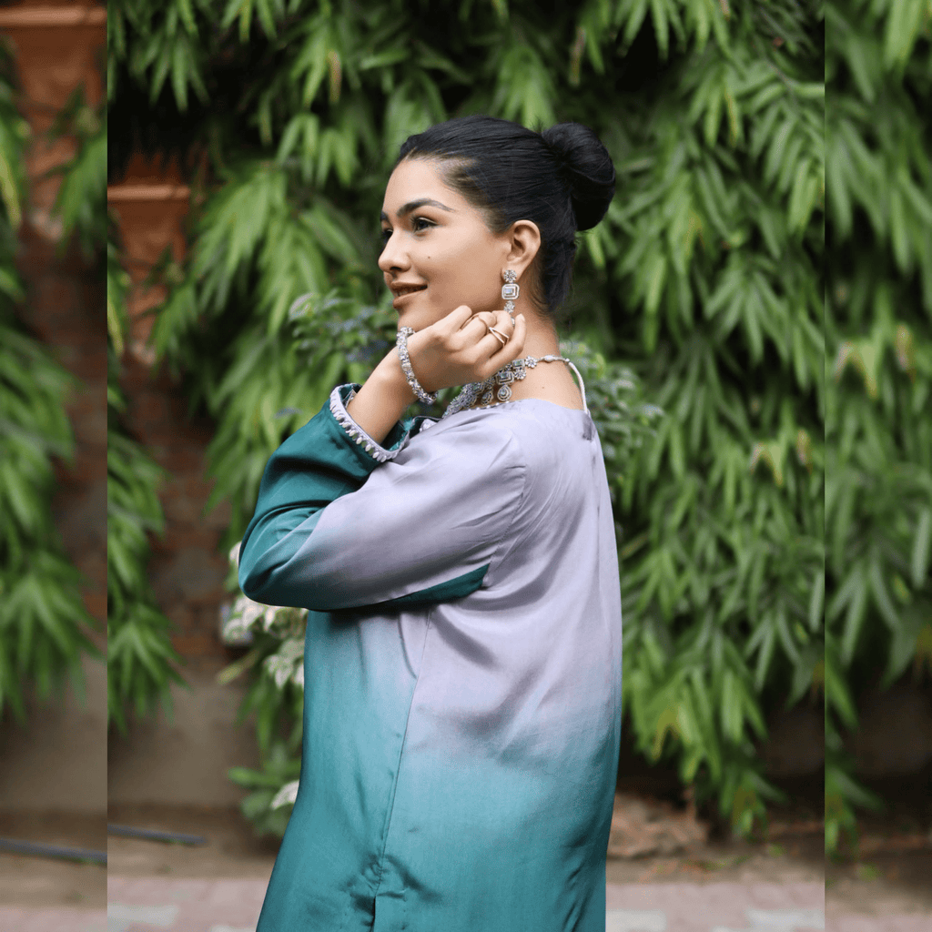 • Clothing: Embroidered/Printed suit for women - Made of best quality fabric - lawn or linen or chiffon - pure silk - Available at Najma Designs & Co. • Jewelry: Gold - plated stud earrings for