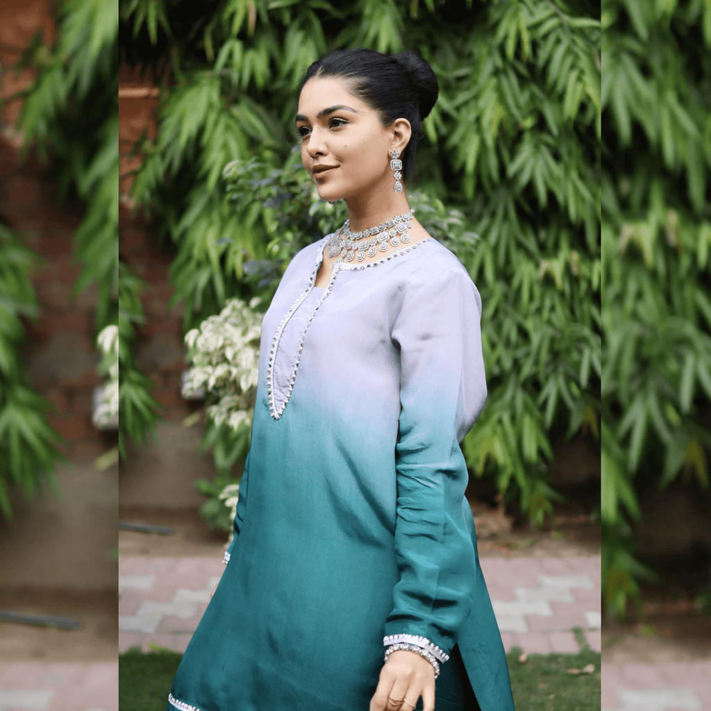 • Clothing: Embroidered/Printed suit for women - Made of best quality fabric - lawn or linen or chiffon - pure silk - Available at Najma Designs & Co. • Jewelry: Gold - plated stud earrings for