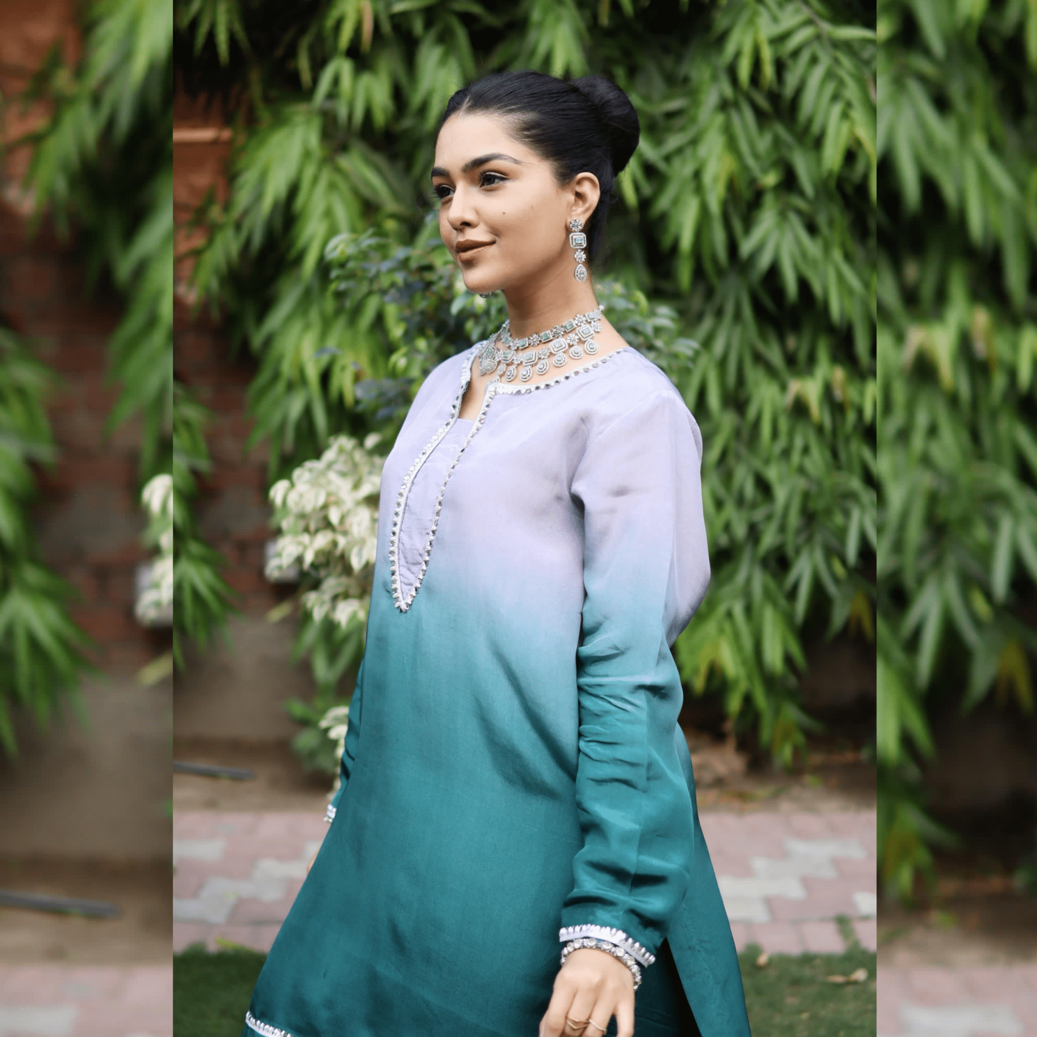 • Clothing: Embroidered/Printed suit for women - Made of best quality fabric - lawn or linen or chiffon - pure silk - Available at Najma Designs & Co. • Jewelry: Gold - plated stud earrings for