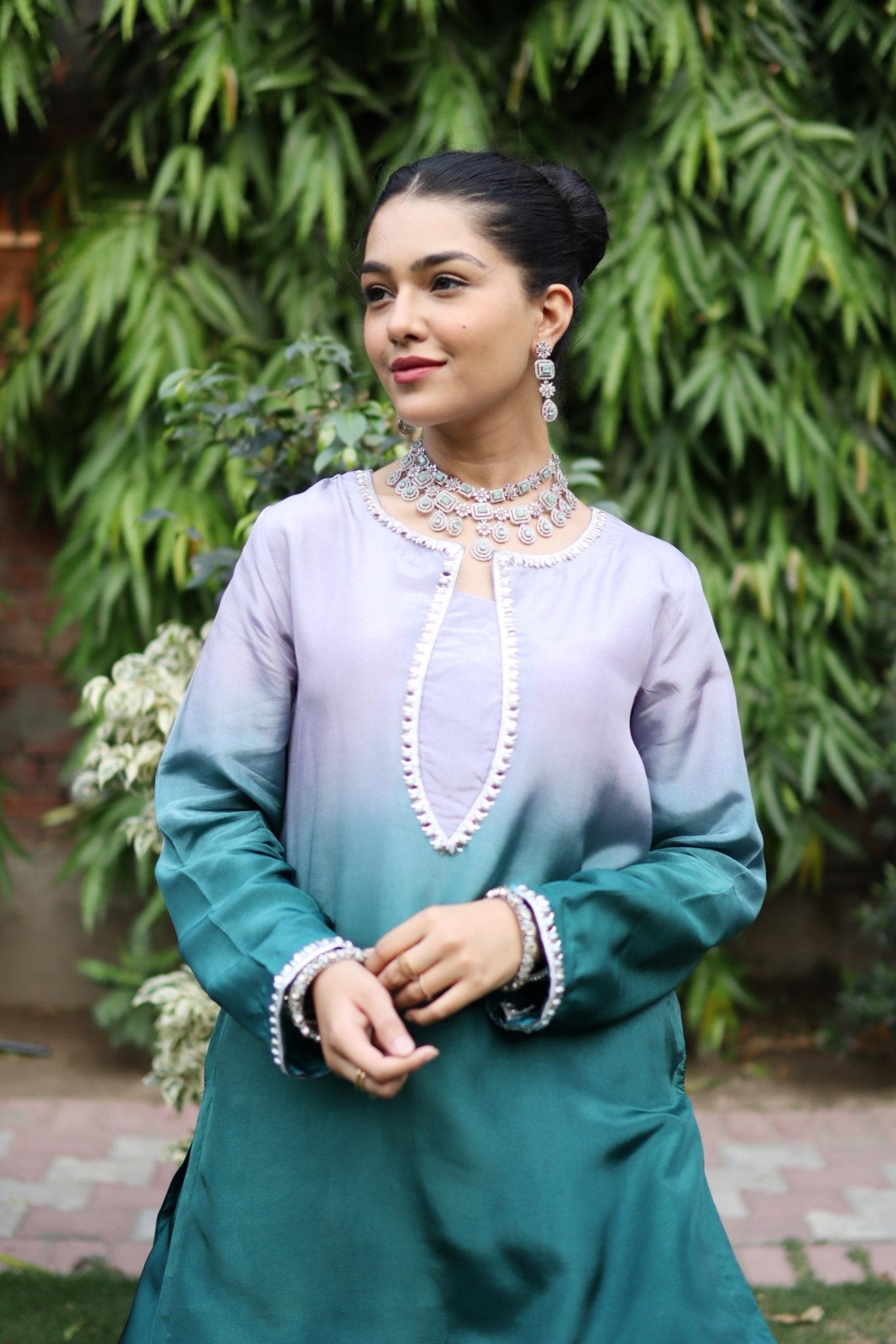 • Clothing: Embroidered/Printed suit for women - Made of best quality fabric - lawn or linen or chiffon - pure silk - Available at Najma Designs & Co. • Jewelry: Gold - plated stud earrings for